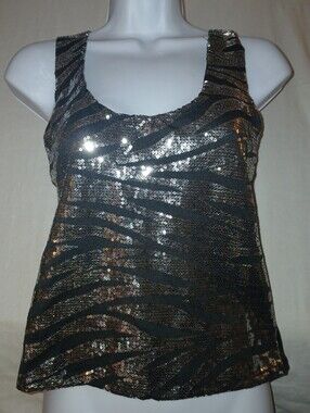 Pre-loved Sequin Zebra-Stripe Tank Top in Black and Silver.